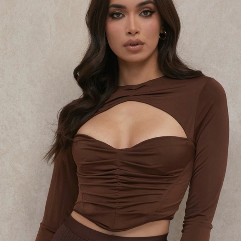 House of CB brown long sleeved corset top.